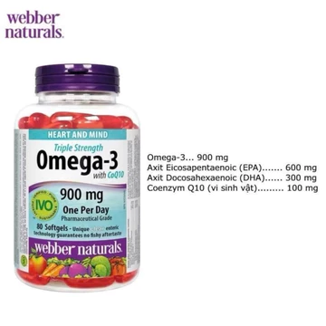 Dầu cá đỏ Omega 3 CoQ10 và Triple Strength Omega-3 900mg Webber Natural; Date 2029