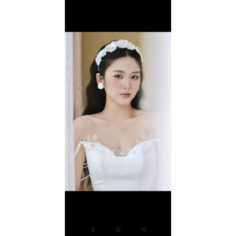 bờm cô dâu hoa ren lấp lánh xinh