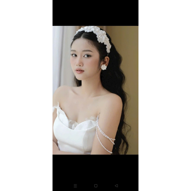 bờm cô dâu hoa ren lấp lánh xinh
