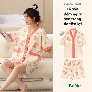 Bộ ngủ pyjama RaNa tay ngắn có đệm ngực bộ thả rông tiện lợi thoải mái mặc ở nhà hay ra ngoài