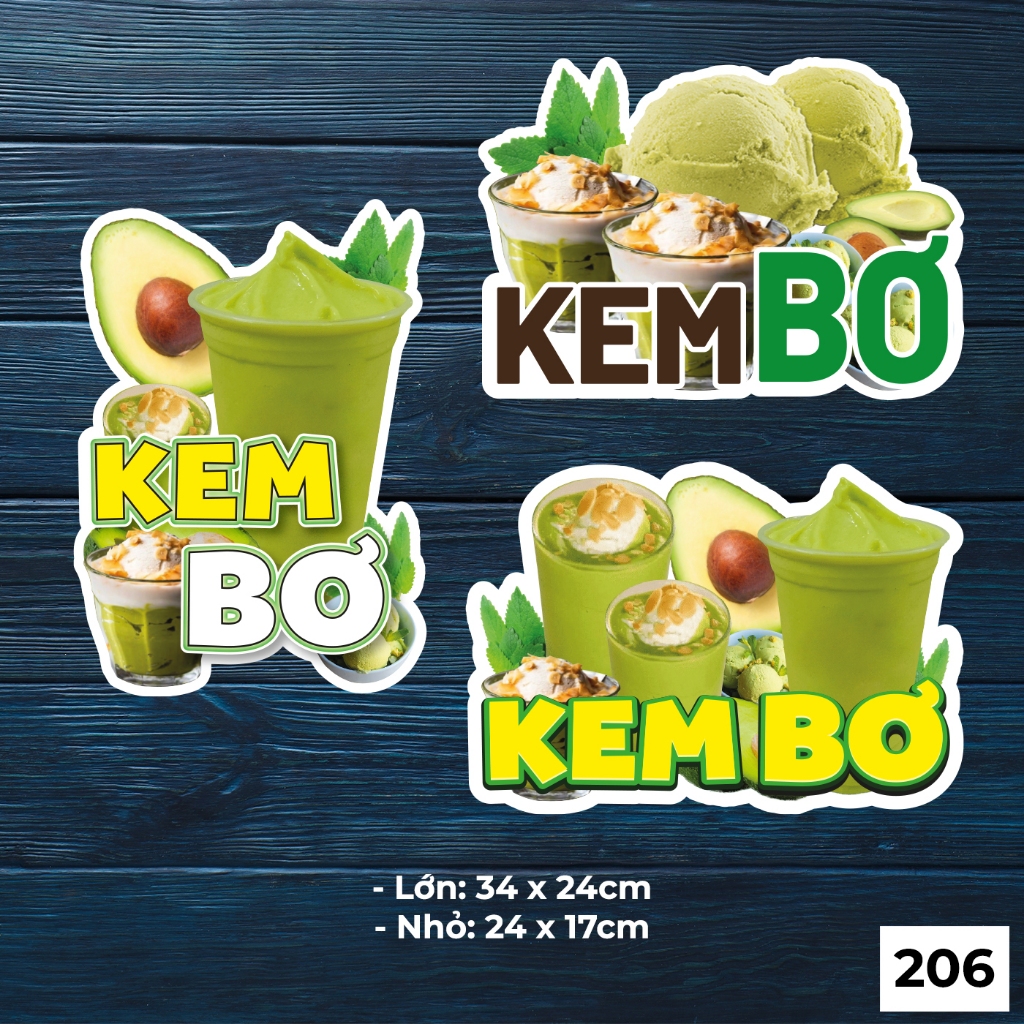Miếng dán decal KEM BƠ sticker dán trang trí xe bán nước giải khát ...