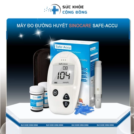 Máy đo đường huyết Safe-Accu và bút lấy máu đồng bộ đi kèm + Que thử đường huyết Safe Accu và Kim lấy máu (sinocare)