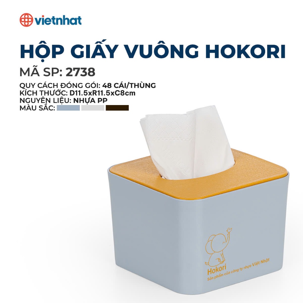 Hộp Đựng Khăn Giấy, Hộp Đựng Giấy Ăn Vuông Hokori Chính Hãng Việt Nhật (mã 2738)