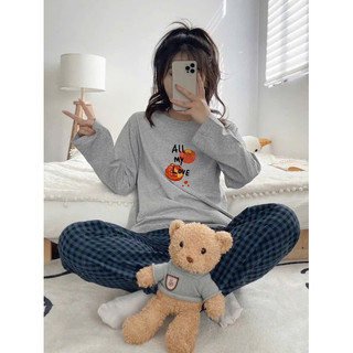 Đồ bộ dài nữ mùa đông, Sét bộ mặc nhà quần dài áo dài tay in hình JULYfashion, bộ dài mặc ngủ chất thun xược, đũi mềm ấm