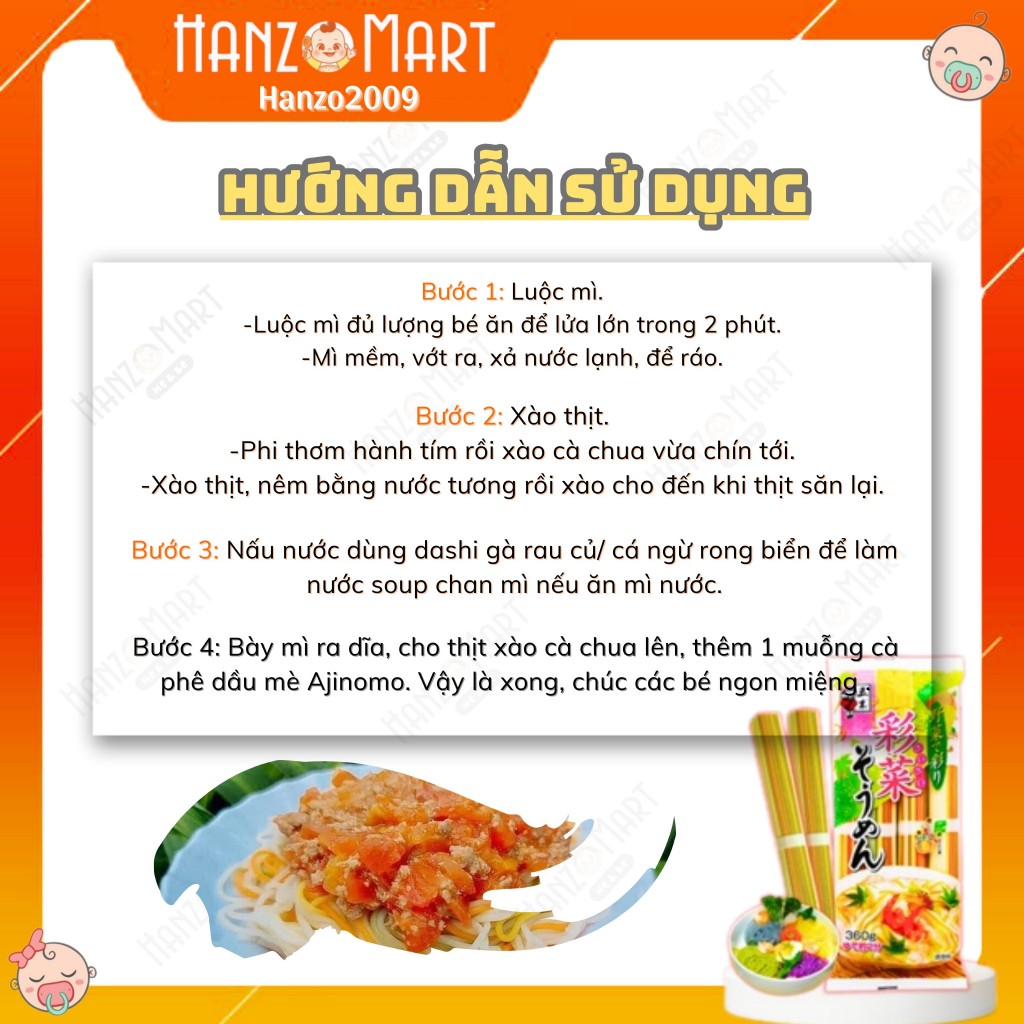 Mì somen ngũ sắc 320gr cho bé Nhật Bản