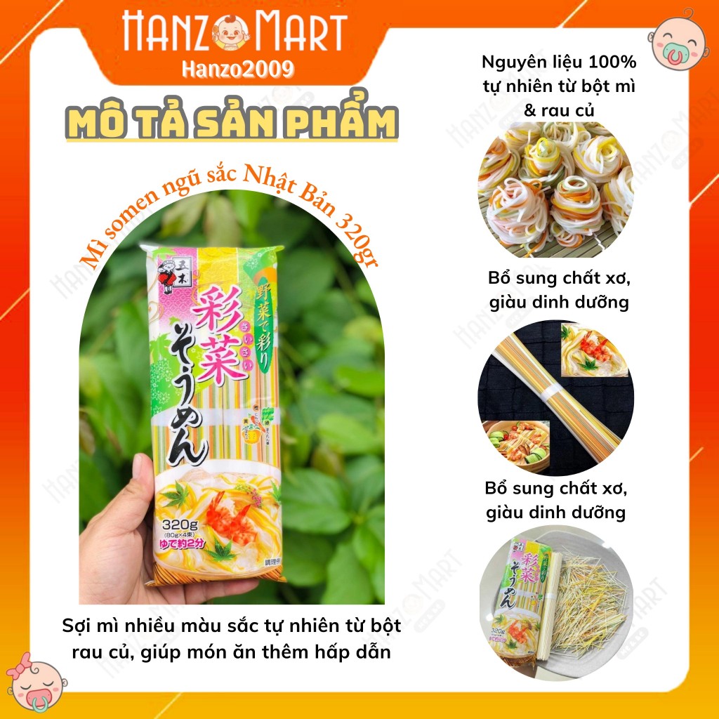 Mì somen ngũ sắc 320gr cho bé Nhật Bản
