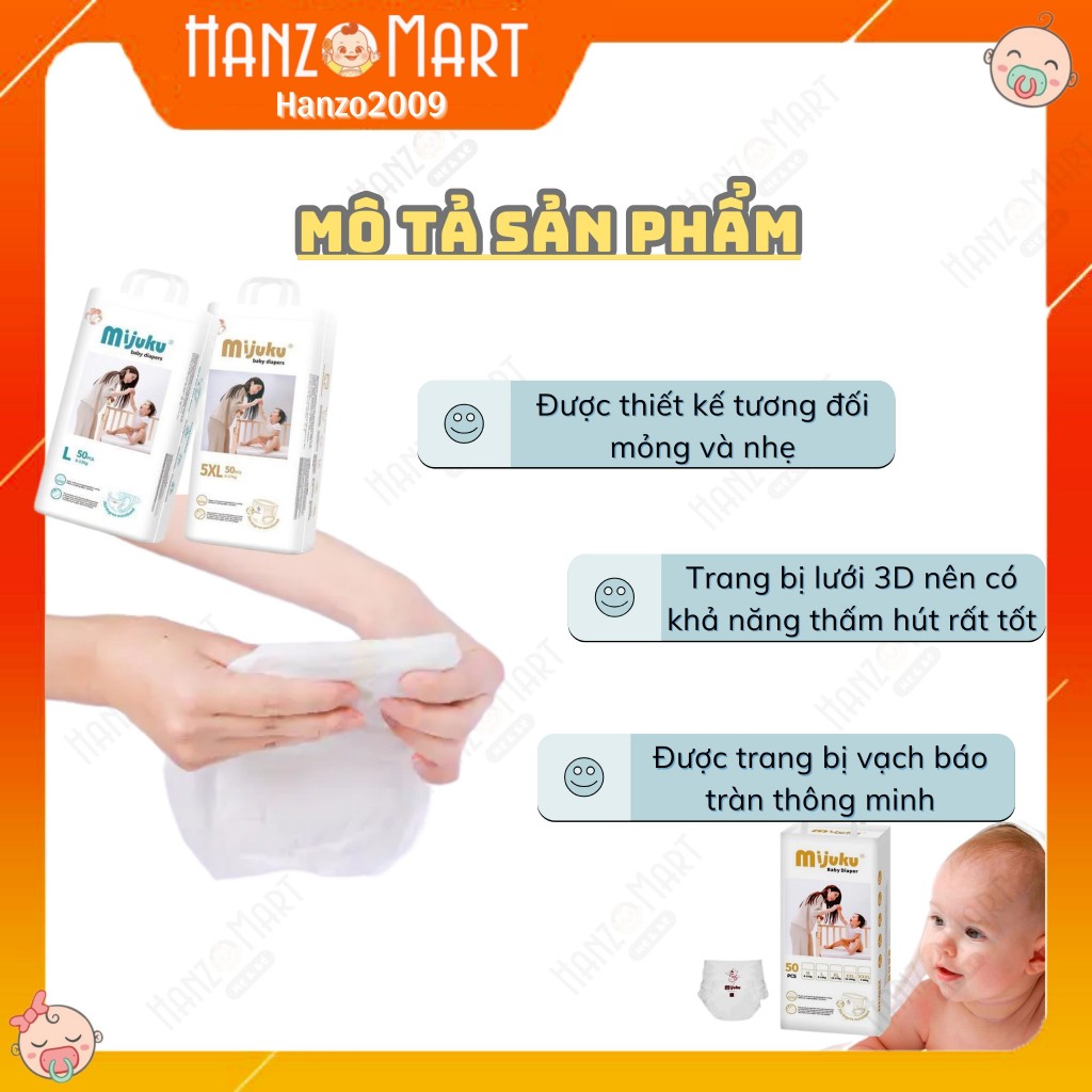 Bỉm Mijuku quần dán XUẤT NHẬT M50/L50/XL50/XXL50 50 miếng
