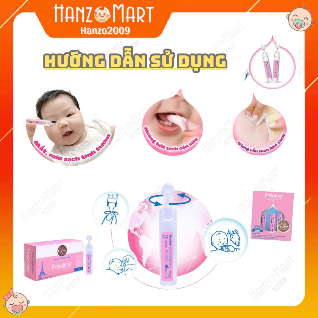 Nước muối sinh lý cho bé Fysoline Pháp hồng / vàng 5 ống x 5ml