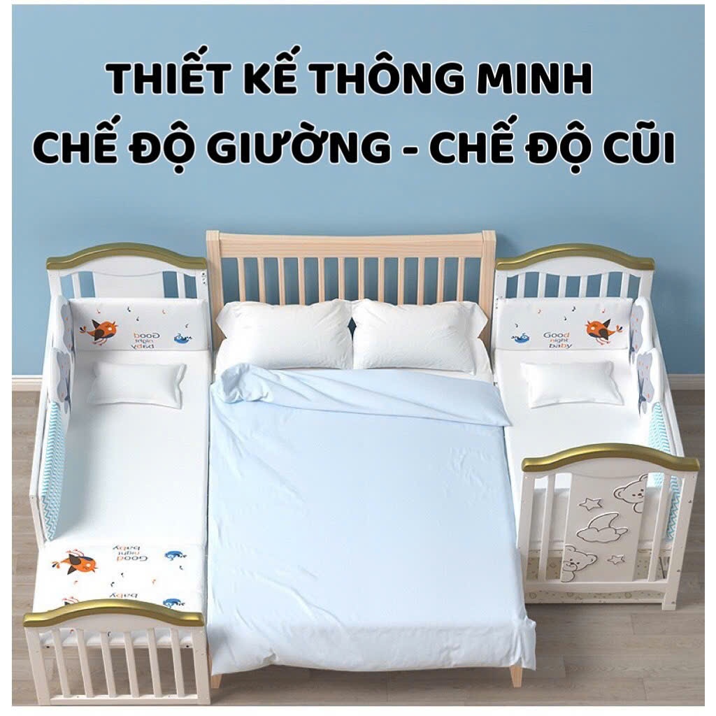Cũi cho bé đa năng 6in1, cũi trắng cao cấp cỡ lớn ghép chung giường bố mẹ,( Tương tự Chilux)
