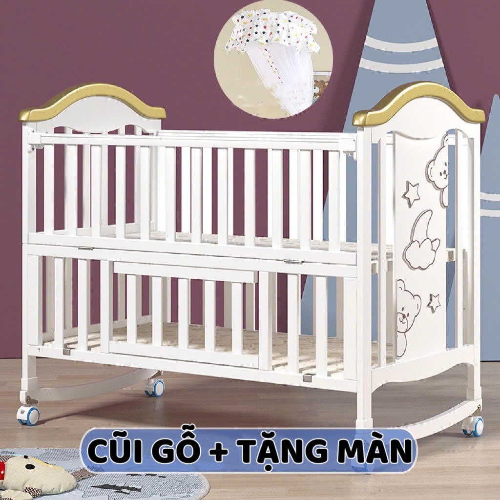 Cũi cho bé đa năng 6in1, cũi trắng cao cấp cỡ lớn ghép chung giường bố mẹ,( Tương tự Chilux)