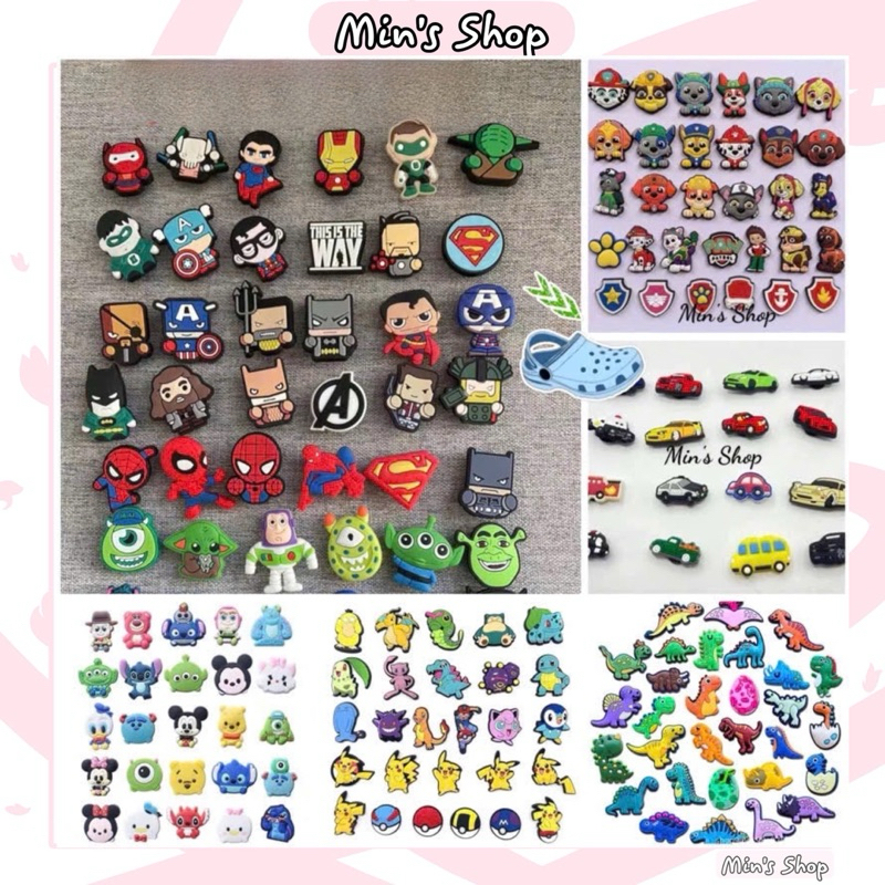 Gói 100 sticker dẻo 2D sẵn nút dùng gắn dép tổ ong, dép sục,cá sấu ...
