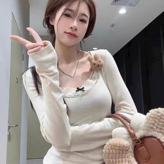 Áo thun dài tay dáng croptop ôm  TAY DÀI CỔ  NƠ phong cách Hàn Quốc M21184