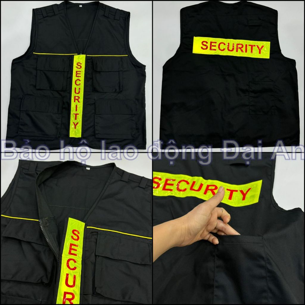 Áo ghile bảo vệ màu đen có phản quang in chữ SECURITY | Shopee Việt Nam