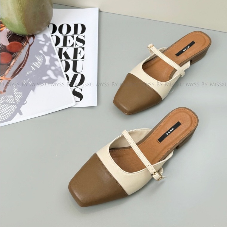 Giày guốc sục nữ MYSS mũi vuông phối dây ngang thời trang - SU136
