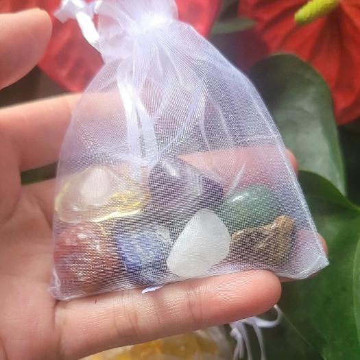 Túi đá thanh tẩy năng lượng 7 Chakra- Gemstone Crystal Reiki- Đá năng lượng phong thủy bỏ túi ví