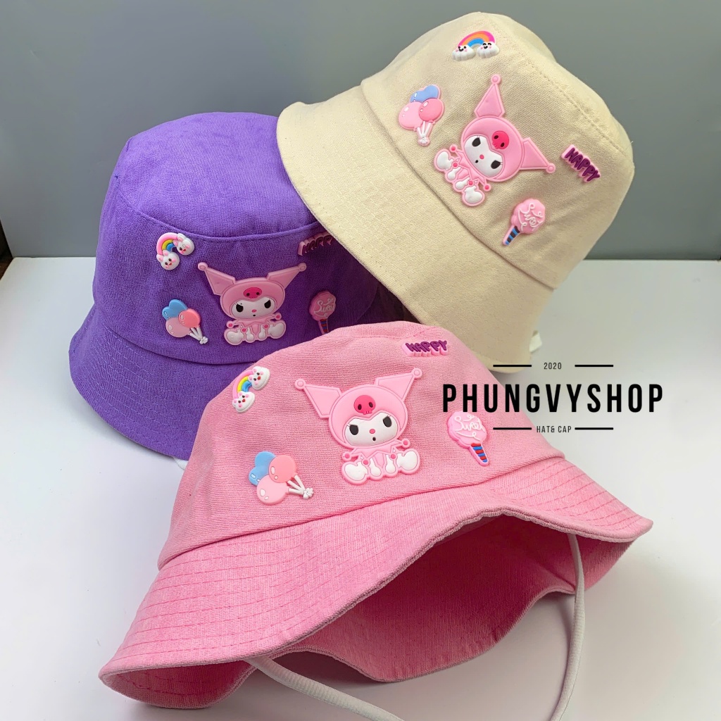 Bé 2-5Tuổi/VĐ 52cm_Mũ nhung bucket tai bèo vành trai gái trẻ em phungvyshop-nón / BO trung NHUNG KUROMI LOẠI VUÔNG CỤP/