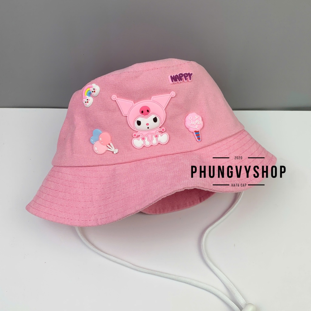 Bé 2-5Tuổi/VĐ 52cm_Mũ nhung bucket tai bèo vành trai gái trẻ em phungvyshop-nón / BO trung NHUNG KUROMI LOẠI VUÔNG CỤP/