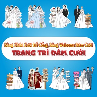Bảng Cổng Cưới Chibi, Kích thước 60x70cm, Chất liệu Decal Formex