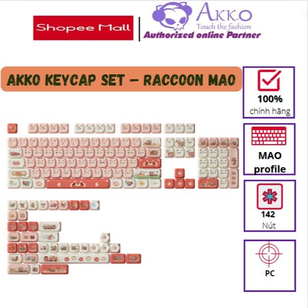 AKKO Keycap set – Raccoon MAO (PBT Dye-subbed / MAO profile / 142 nút ...
