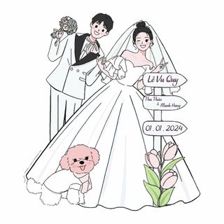 Bảng Cổng Cưới Chibi, Kích thước 60x70cm, Chất liệu Decal Formex