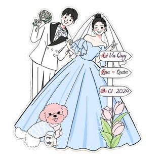 Bảng Cổng Cưới Chibi, Kích thước 60x70cm, Chất liệu Decal Formex