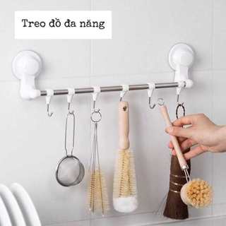Thanh ngang inox dán tường siêu chắc.giá treo đồ phòng tắm 6 móc
