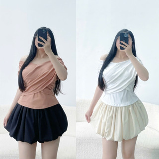 Set váy bí vải lụa dễ thương kết hợp cùng áo thun trễ vai chất borip mềm mịn trẻ trung cá tính mặc thoải mái SET920