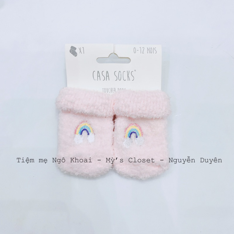 [MD145] 0-12m Tất len xù mềm xuất Pháp hoạ tiết thêu xinh xắn giữ ấm cho bé