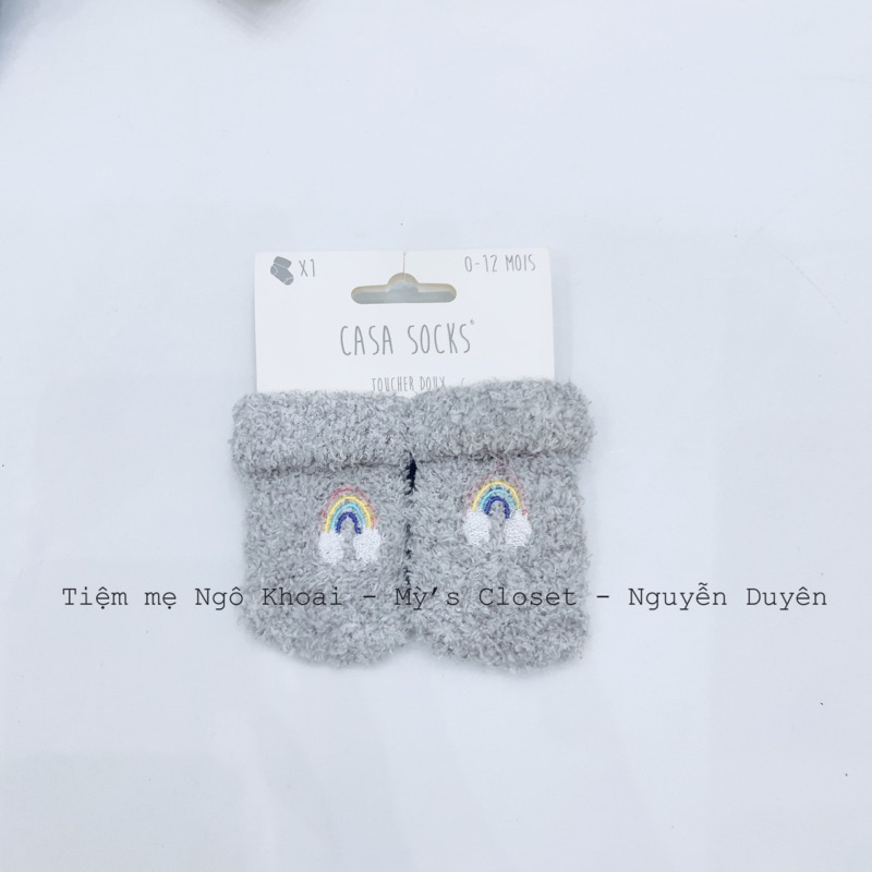 [MD145] 0-12m Tất len xù mềm xuất Pháp hoạ tiết thêu xinh xắn giữ ấm cho bé
