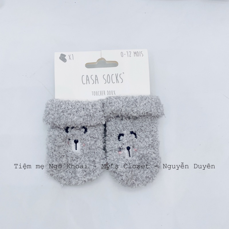 [MD145] 0-12m Tất len xù mềm xuất Pháp hoạ tiết thêu xinh xắn giữ ấm cho bé