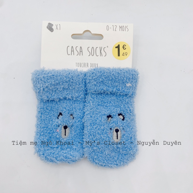 [MD145] 0-12m Tất len xù mềm xuất Pháp hoạ tiết thêu xinh xắn giữ ấm cho bé