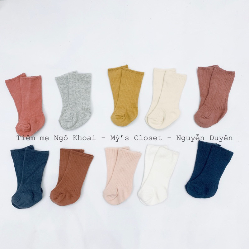 [MD146] Tất len cổ cao giữ ấm cho bé màu trơn phong cách basic