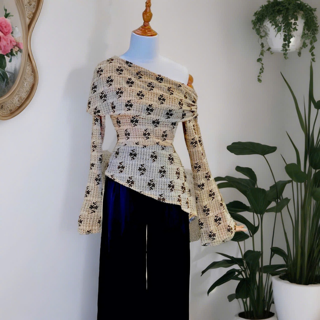 Áo lệch vai tay dài tà chéo ôm eo Style sang chảnh LVAI112
