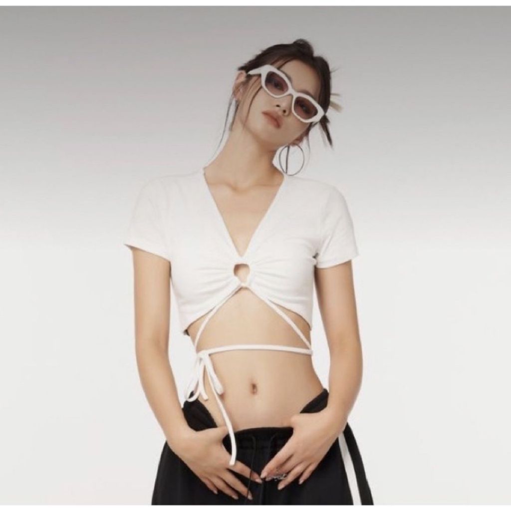 Áo croptop nữ Sicily áo ôm boby tay ngắn buộc eo - mút ngực BEMN47