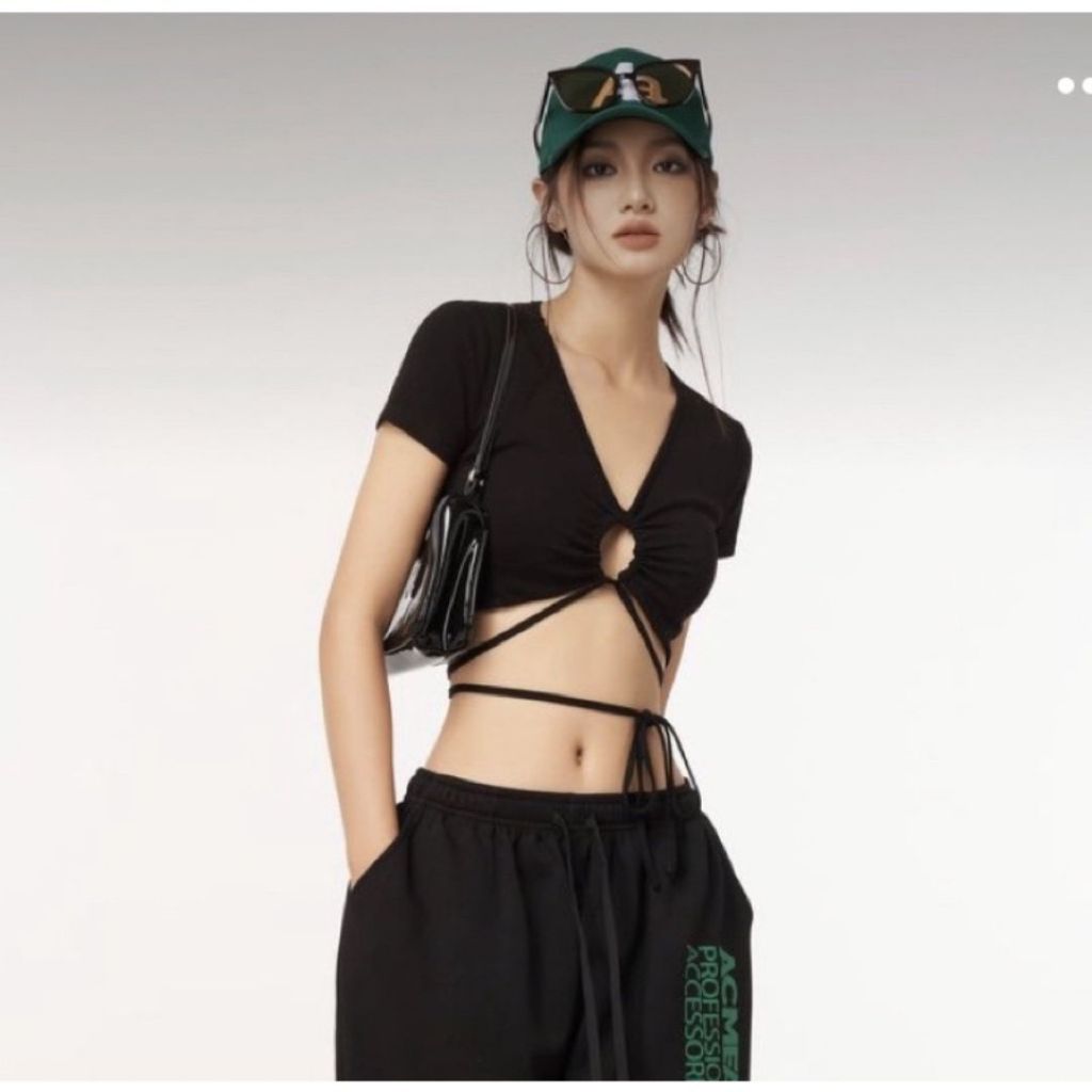 Áo croptop nữ Sicily áo ôm boby tay ngắn buộc eo - mút ngực BEMN47