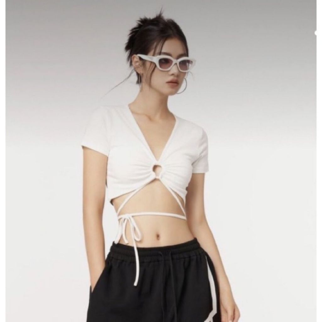Áo croptop nữ Sicily áo ôm boby tay ngắn buộc eo - mút ngực BEMN47