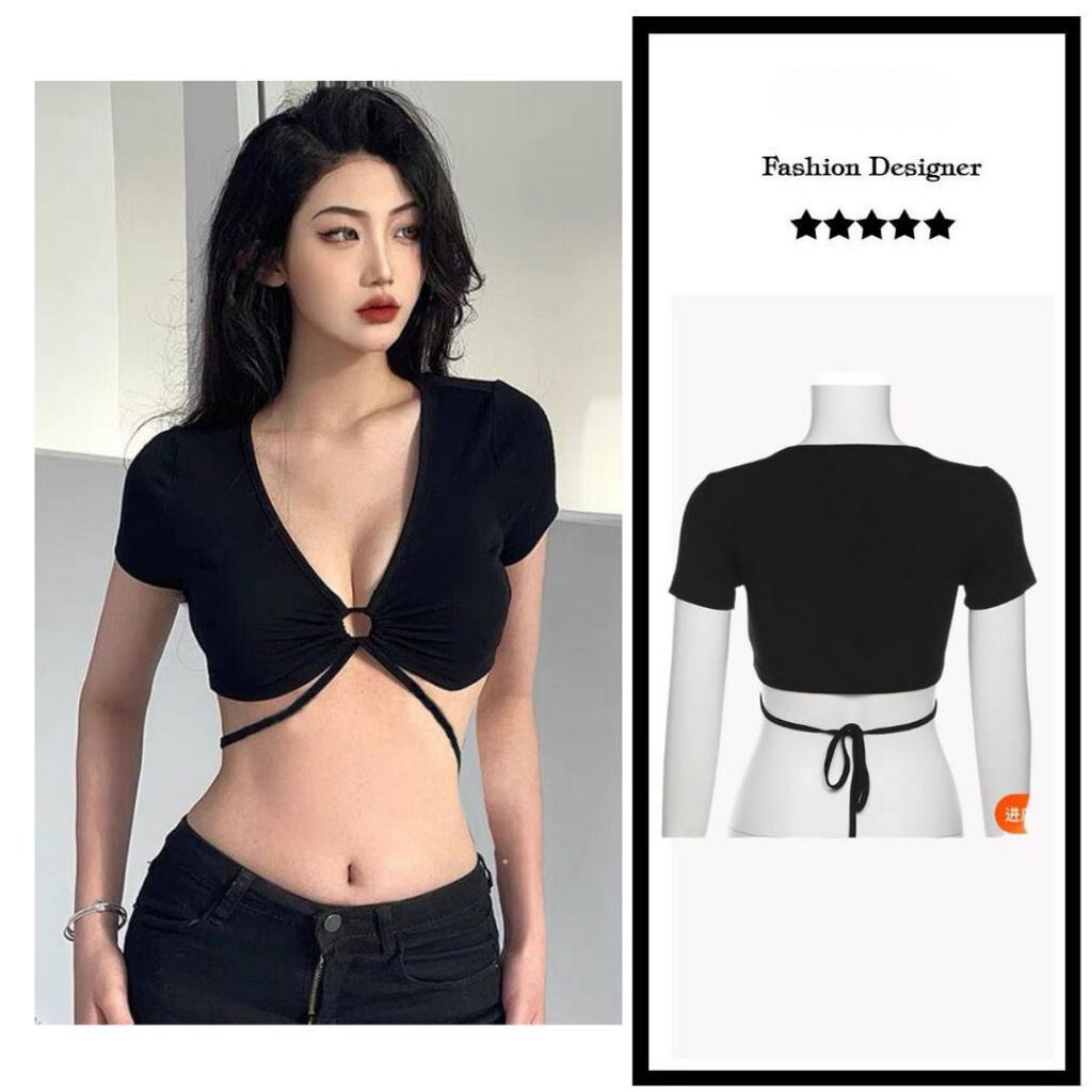 Áo croptop nữ Sicily áo ôm boby tay ngắn buộc eo - mút ngực BEMN47