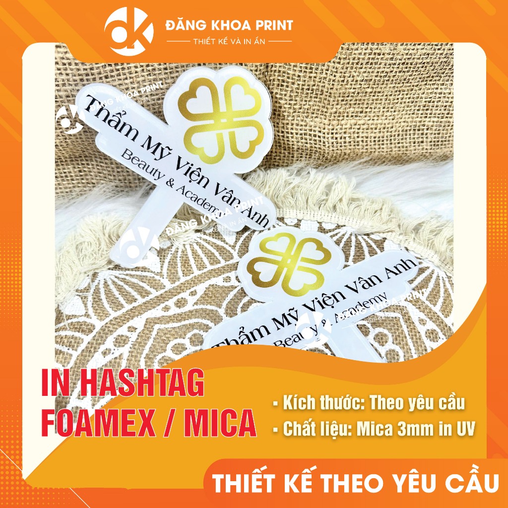 Hashtag cầm tay cho Spa, công ty, sự kiện, đám cưới, sinh nhật, team building... bằng mica cứng 3mm in UV chống nước