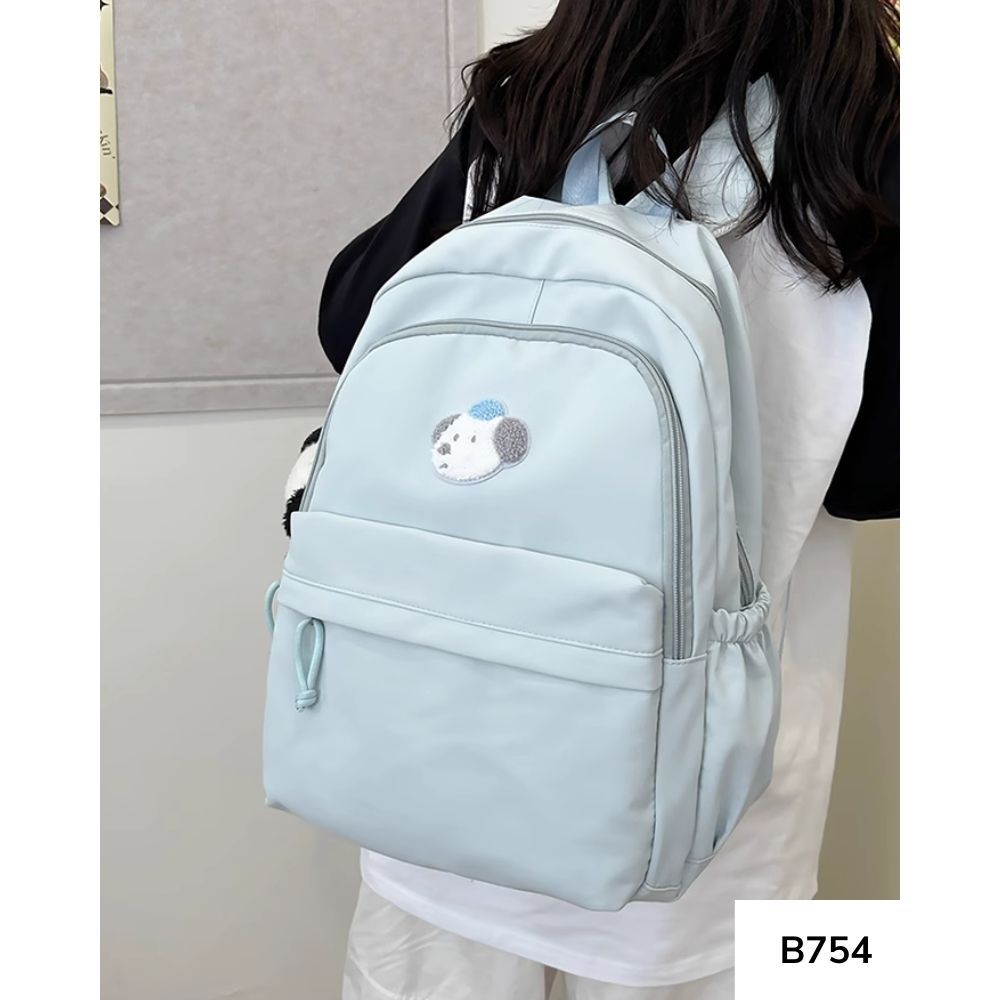 Balo đi học nữ nhiều ngăn phong cách basic Hàn Quốc thêu gấu màu pastel dễ thương cho học sinh các cấp B754 gagastore