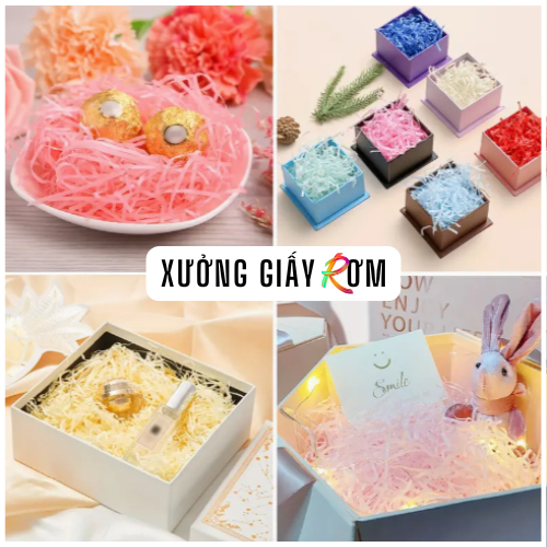 [1KG MÀU CAO CẤP] Giấy rơm, Giấy vụn cắt sợi lót hộp quà, Giấy chống sốc nhiều màu, sợi 2mm mỏng nhẹ