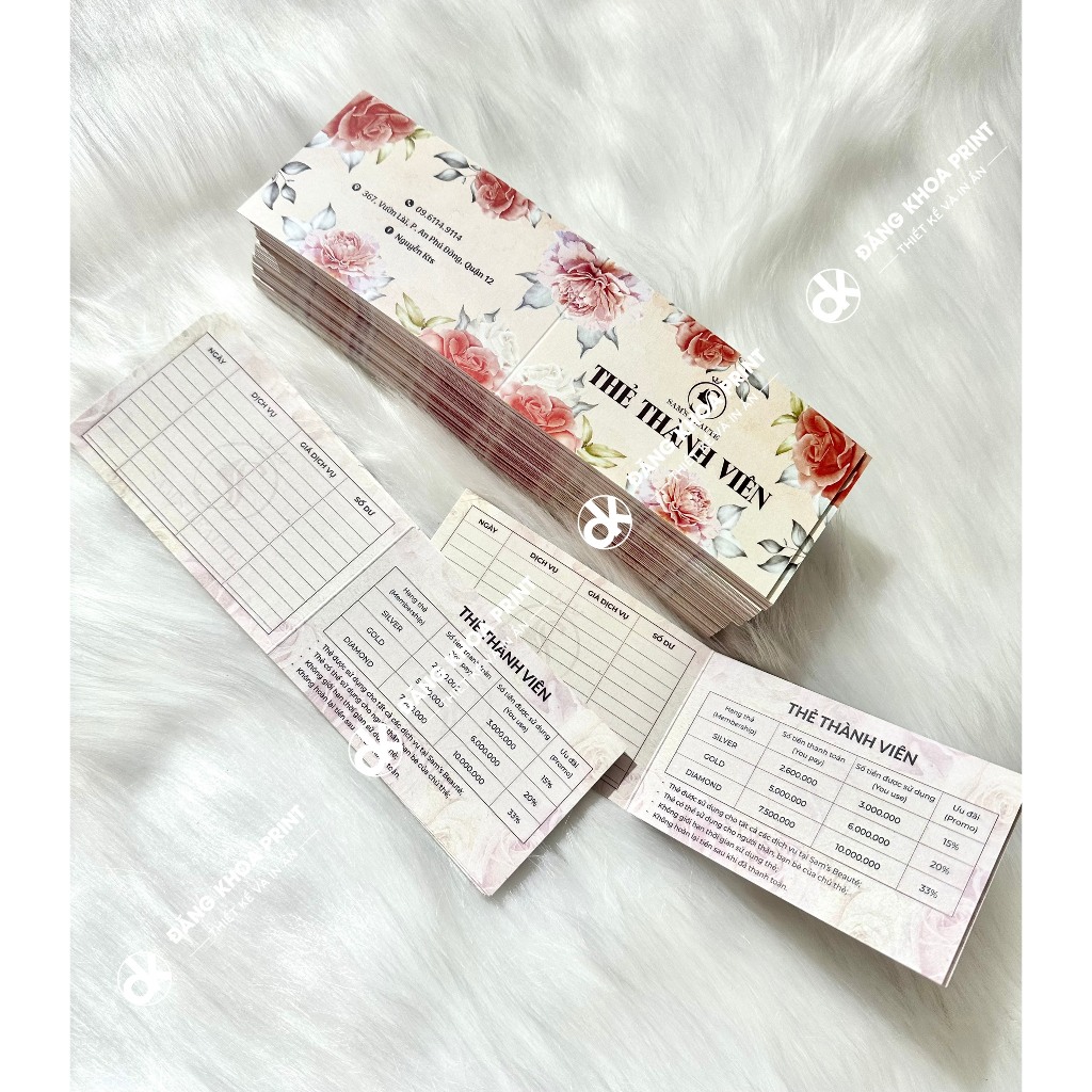 In voucher, thẻ quà tặng, gift card cho Spa, Salon tóc, Nhà hàng, Shop quần áo.....Giấy C300 cán mờ dày dặn