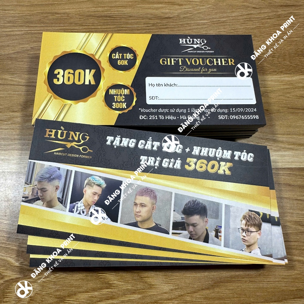 In voucher, thẻ quà tặng, gift card cho Spa, Salon tóc, Nhà hàng, Shop quần áo.....Giấy C300 cán mờ dày dặn