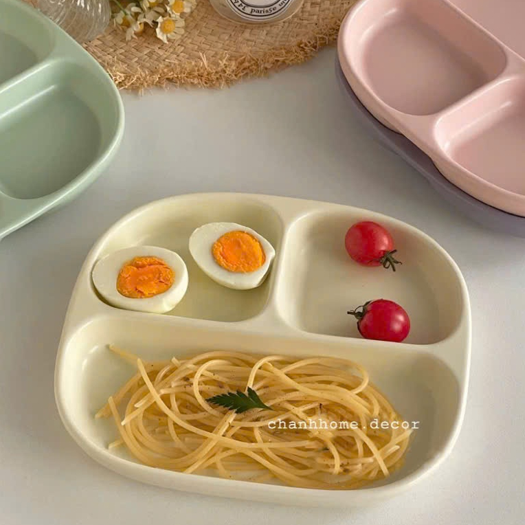 Dĩa sứ trơn chia ngăn chữ nhật màu Pastel chịu nhiệt l…