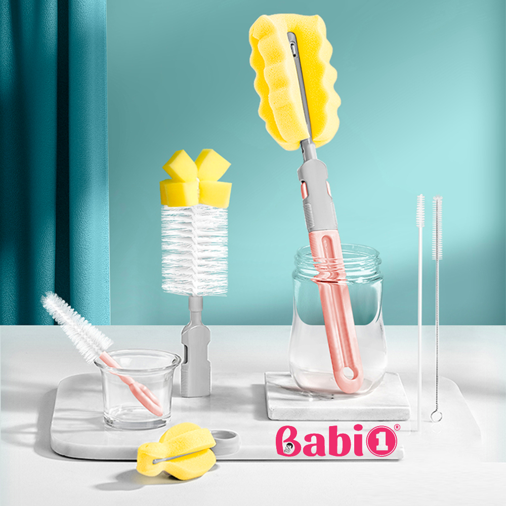 Combo Bộ Cọ Rửa Bình Sữa 6in1 Babi1 Và Bình Sữa PPSU Plus Có Tay Cầm (Đủ Size)