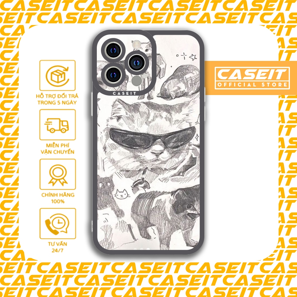 Ốp lưng iphone cạnh vuông Caseit Mèo Đeo kính râm sketch meme hài hước ...