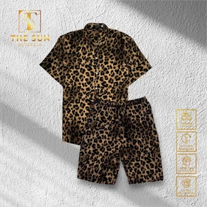 Bộ Quần Áo Lụa Họa Tiết Da Báo - Bộ Sơ Mi Lụa TS05 - Size 50-100kg - Bộ Cuban Shirt Vải Lụa Thoáng Mát, Chống Nhăn Tốt