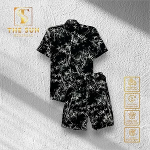 Bộ Quần Áo Lụa Họa Tiết Cây Trúc 2 Màu - Bộ Sơ Mi Lụa TS95, TS96 - Size 50-100kg - Bộ Cuban Shirt Vải Lụa Thoáng Mát
