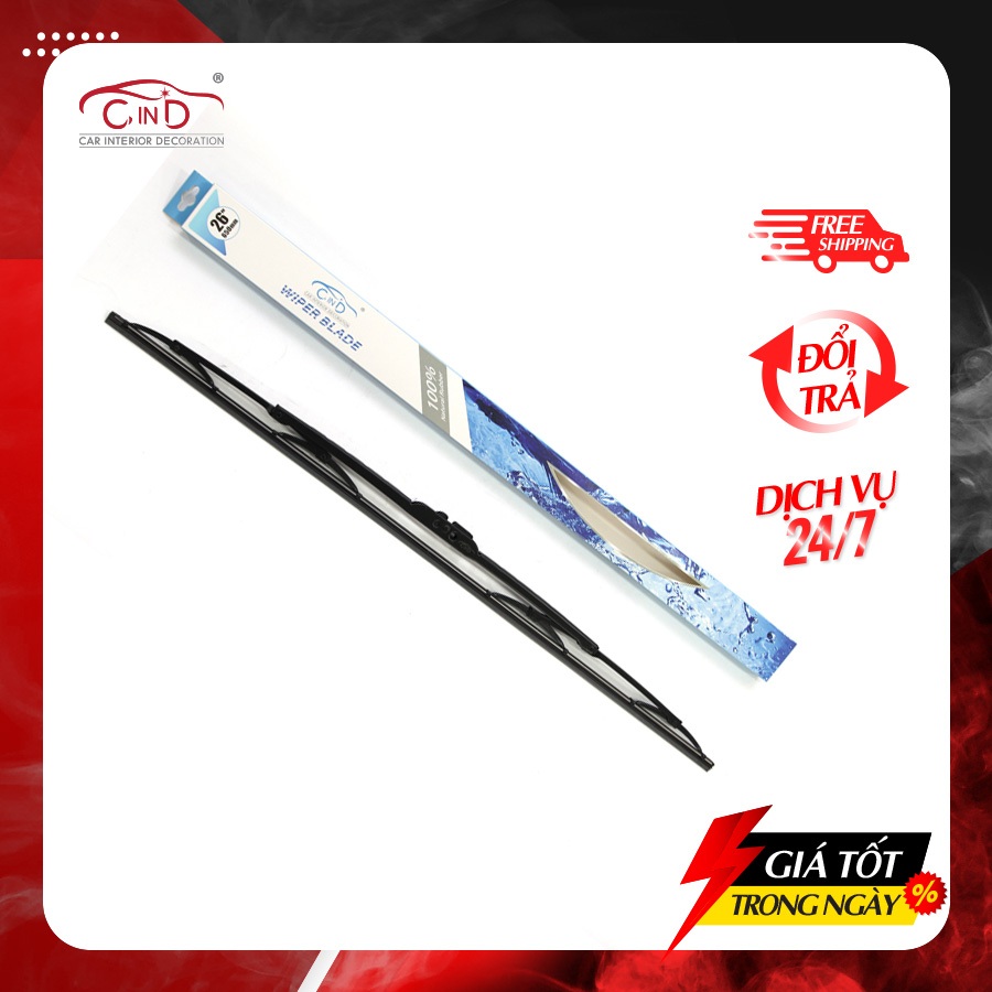 Gạt Mưa Ô Tô Gọng Sắt CIND 406 (26inch/650mm) Phù Hợp Cho Nhiều Dòng Xe Ô Tô Xe Hơi Có Móc Cong Chữ U