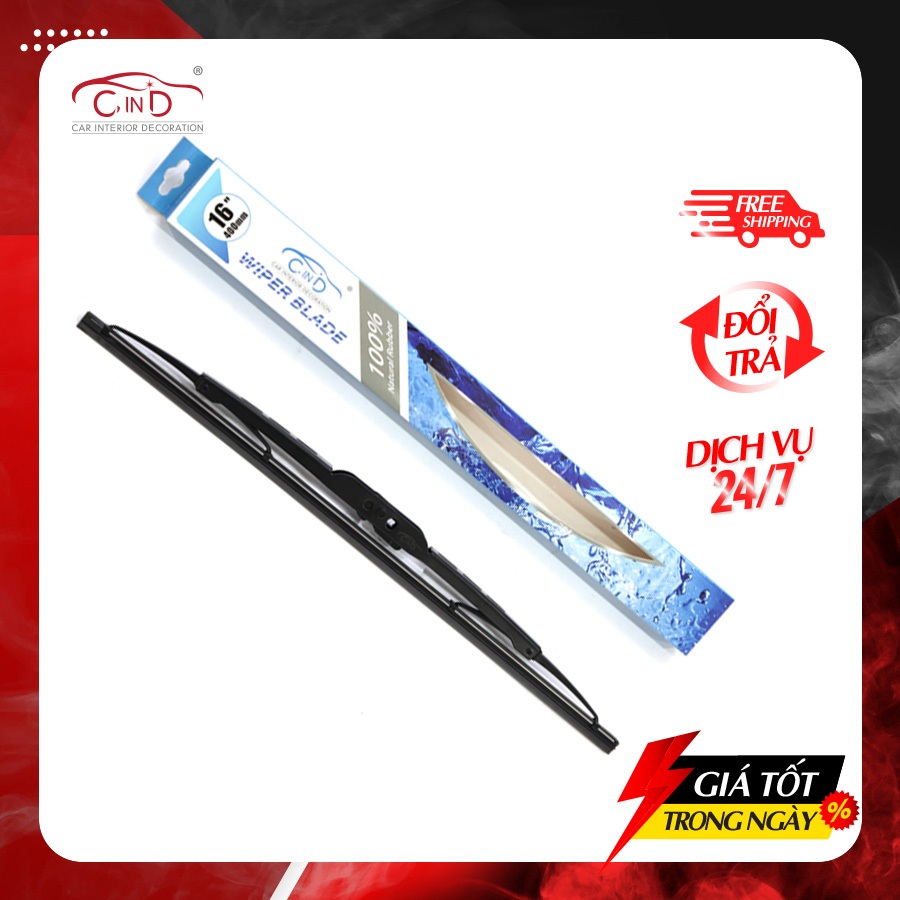 Gạt Mưa Ô Tô Gọng Sắt CIND 406 (16inch/400mm) Phù Hợp Cho Nhiều Dòng Xe Ô Tô Xe Hơi Có Móc Cong Chữ U