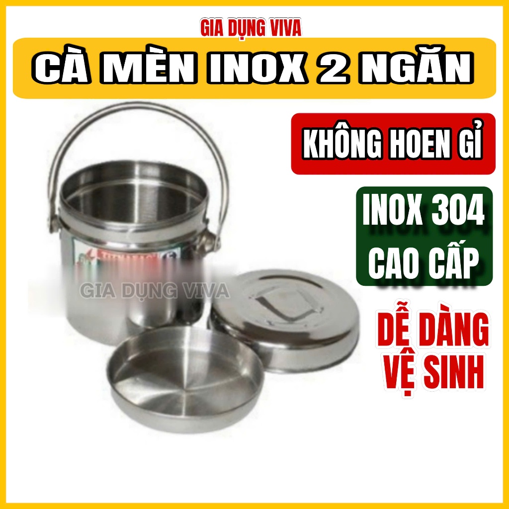 Cà mèn inox 1 ngăn cao, 1 ngăn thấp phù hợp đựng phở, cháo, hủ tíu hàng ...